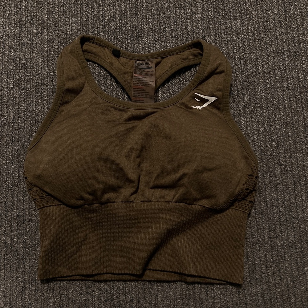 Gymshark Energy Seamless Crop Sports Bra - Olive Green (XS)